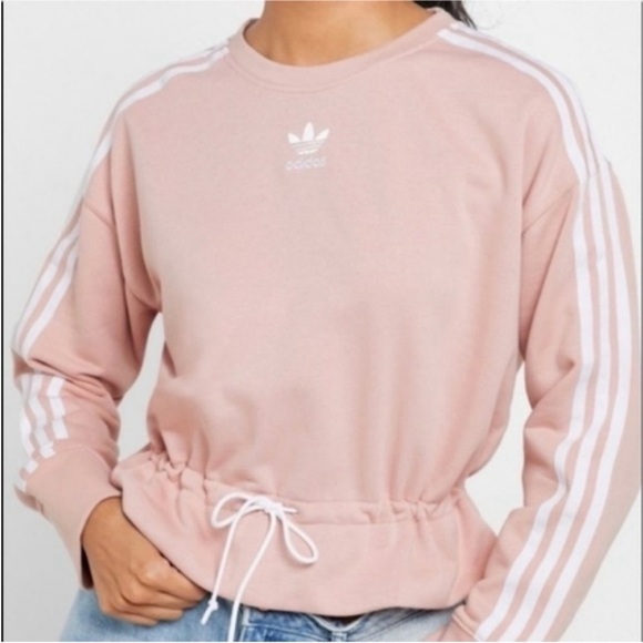 Adidas Pink Boxy Drawstring Sweatshirt with Long Sleeves - Large - Picture 1 of 12